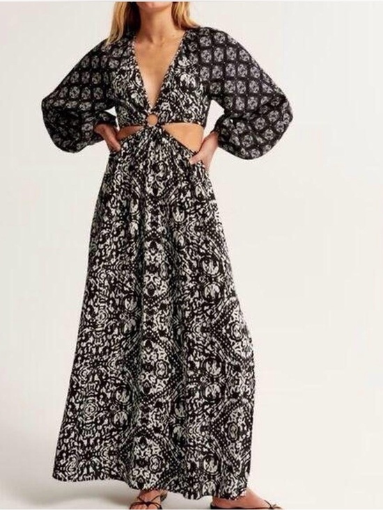 Abercrombie & Fitch Dresses & Skirts - Abercrombie and Fitch Black and White Cutout Maxi Dress with Ring Detail Large